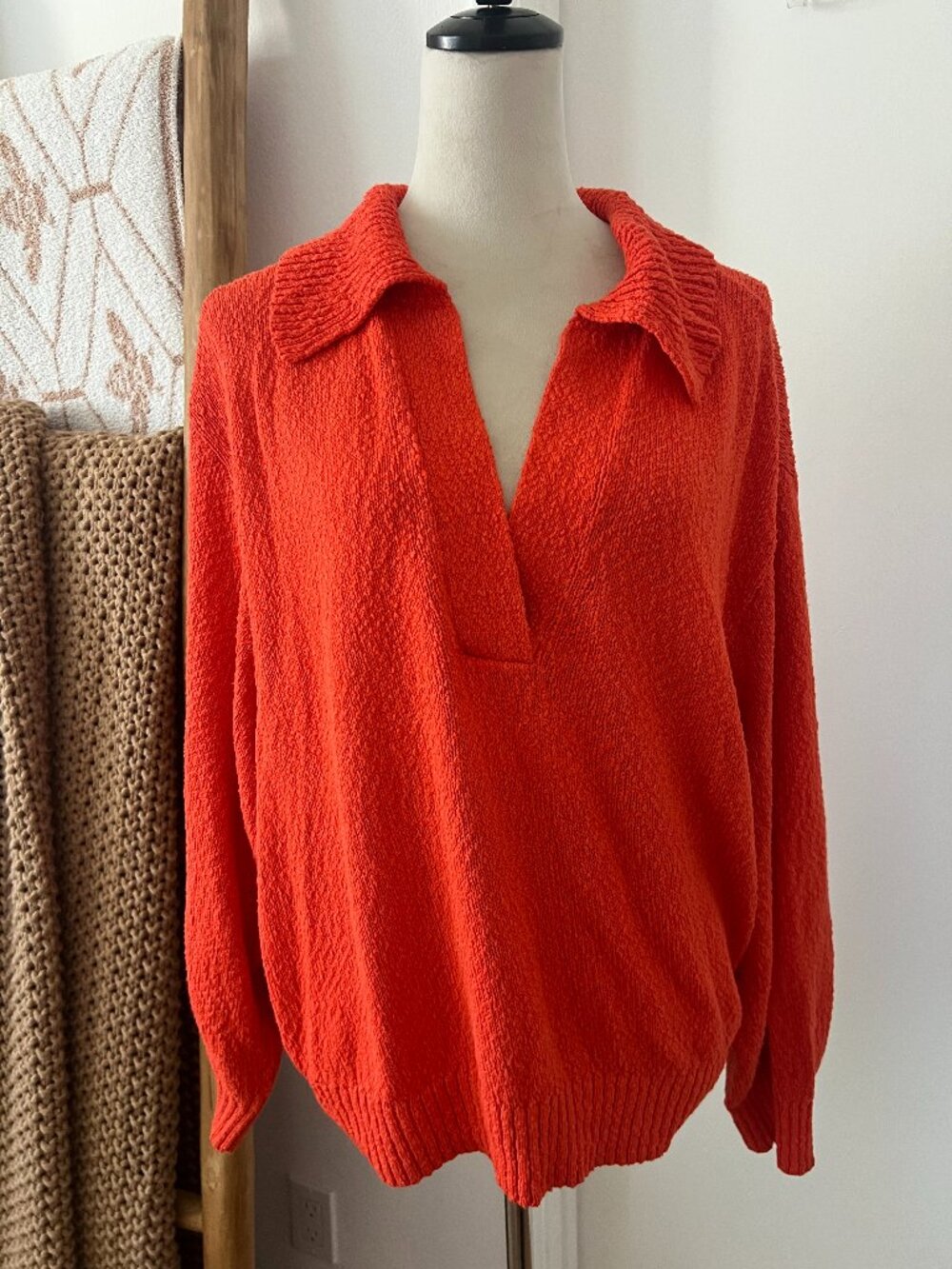 Maeve by Anthropologie Collared V-Neck Sweater Rust Orange Size 1X